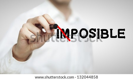 man drawing impossible on white  background