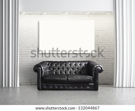 modern loft with leather sofa and cardboard
