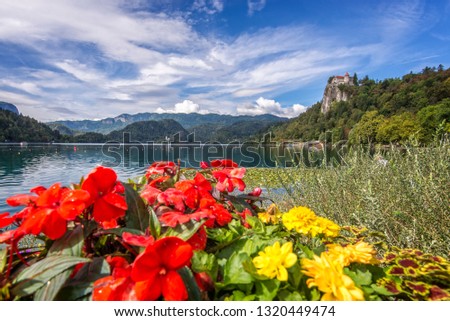 Scenic view of lake Bled