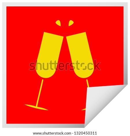 square peeling sticker cartoon of a clinking champagne flutes