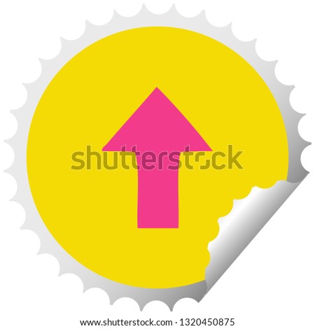 circular peeling sticker cartoon of a pointing arrow