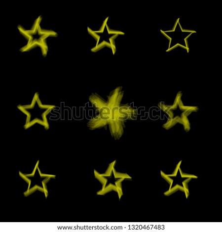 Set Yellow Hand Drawn Stars On Black Background Vector / Illustration