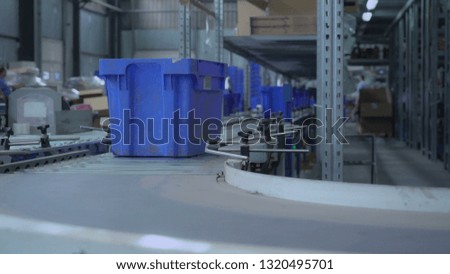 Close up details logistic and delivery in warehouse. Cardboard boxes on packaging lines