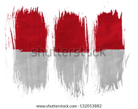 Indonesia. Indonesian flag  painted with 3 vertical  brush strokes on white background