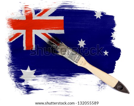 Australia.  Australian flag  painted with brush over it