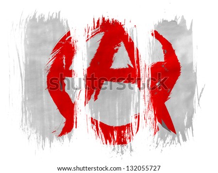 Anarchy symbol painted n painted with 3 vertical  brush strokes on white background