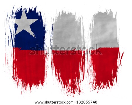 Chili. Chile flag  painted with 3 vertical  brush strokes on white background
