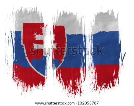 The Slovakia flag  painted with 3 vertical  brush strokes on white background