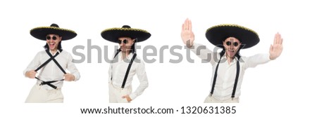 Mexican man wearing sombrero isolated on white