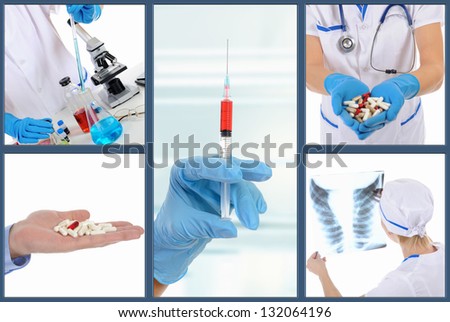 Collage Doctor at work in the hospital
