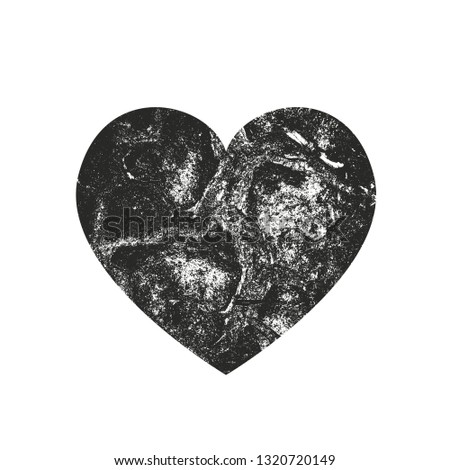 Isolated distress grunge heart with concrete texture. Element for greeting card, Valentine s Day, wedding. Creative concept. Vector illustration