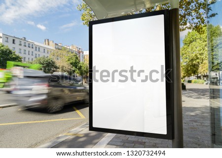 Outdoor bus stop advertisement mockup with cars