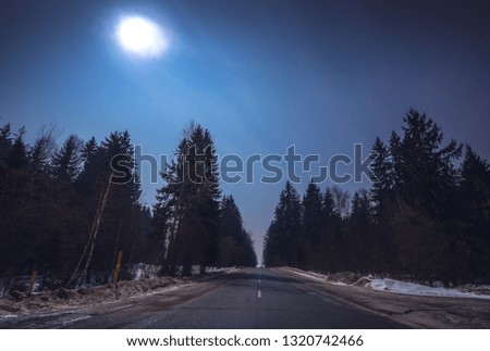 Night landscape of winter road.