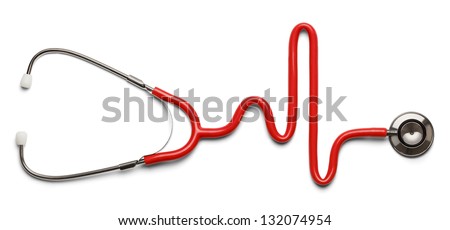 Stethoscope in the shape of a Heart Beat on a EKG. Royalty-Free Stock Photo #132074954
