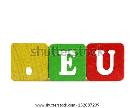 eu - isolated text in wooden building blocks