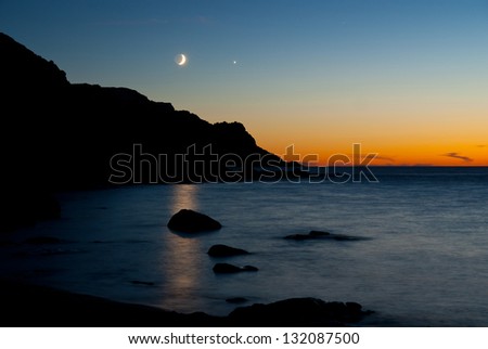 Moon, Venus and Mars at Torro del Porticciolo close to Alghero