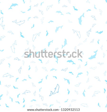Light BLUE vector seamless template with dolphins. Shining illustration of colorful gradient sea dolphins. Template for natural magazines.