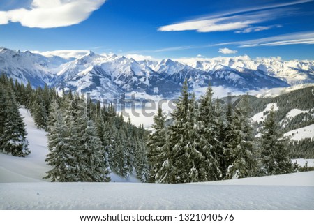 Winter view from the top of Ausrtian Alps in Kaprun ski resort, National Park Hohe Tauern, Europe, Austria