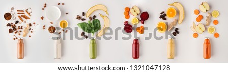Superfood healthy detox and diet food concept. Smothies and ingredients isolated on white Royalty-Free Stock Photo #1321047128
