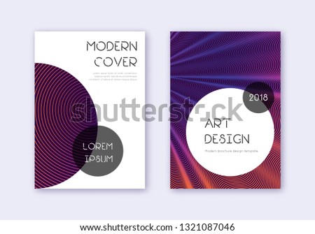 Trendy cover design template set. Violet abstract lines on dark background. Great cover design. Attractive catalog, poster, book template etc.