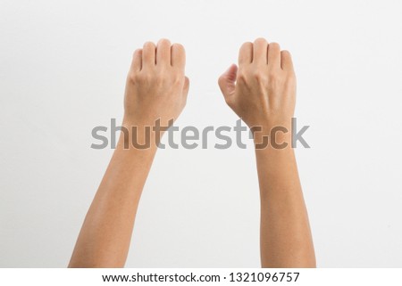on a white background. hand movement (lady) 