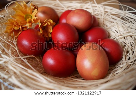 Easter background with red eggs
