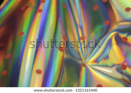 Holographic real texture in blue pink green colors with scratches and irregularities. Holographic wrinkled foil.