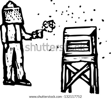Black and white vector illustration of beekeeper