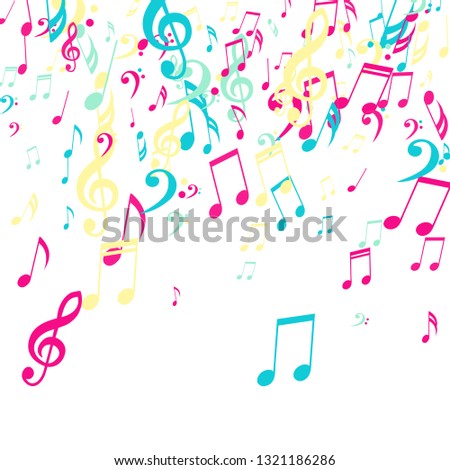 Falling Musical Signs. Creative Background with Notes, Bass and Treble Clefs. Vector Element for Musical Poster, Banner, Advertising, Card. Minimalistic Simple Background.