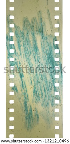 yellow movie film strip with blue color or marker on it