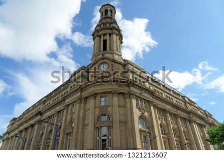 Royal Exchange building in Manchester, England. Grade II Listed Building used in the past mainly for cotton and textiles exchange.