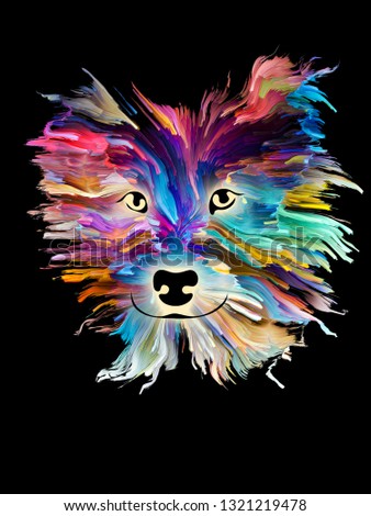 Splash painting of a dog on black background on subject of love, friendship, faithfulness, companionship between dog and man. God bless animals series.