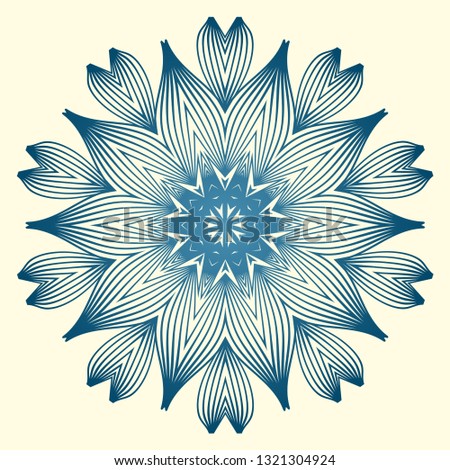 Design With Floral Mandala Ornament. Vector Illustration. For Coloring Book, Greeting Card, Invitation, Tattoo. Anti-Stress Therapy Pattern. Blue white colour