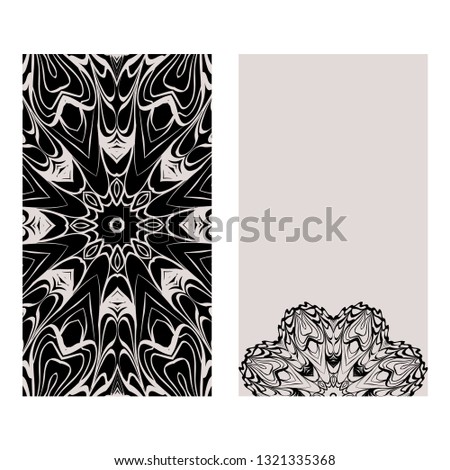 Ethnic Mandala Ornament. Templates With Mandalas. Vector Illustration For Congratulation Or Invitation. The Front And Rear Side. Black, brown color.