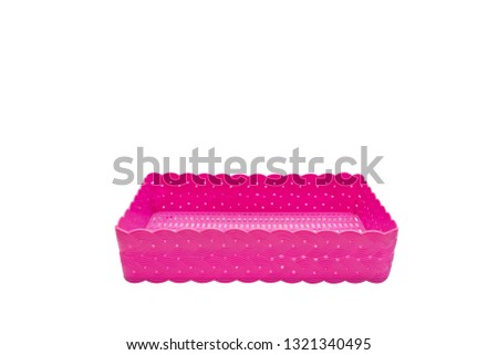 Pink plastic basket isolated on white background.