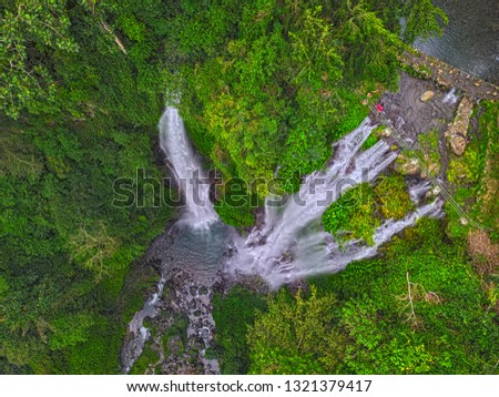 Aerial view of Sekumpul Waterfall located in Buleleng, Bali