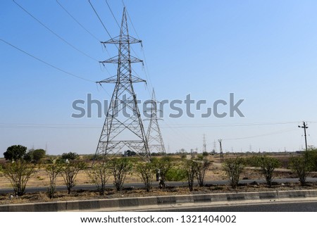 High voltage electrical pole structure in Rajkot, Gujarat, India Royalty-Free Stock Photo #1321404002