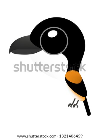 Bird cartoon, Big eyed cute bird, Long-tailed Shrike.