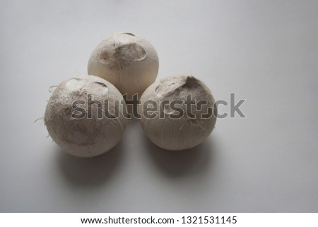 Three coconuts isolated on white background