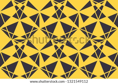 Seamless, abstract background pattern made with triangle shapes in yellow and dark blue colors. Bold, geometric and modern vector art.