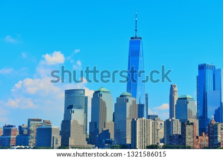 One World Trade Center also known as Freedom Tower as pictured from the Hudson River in New York City, USA