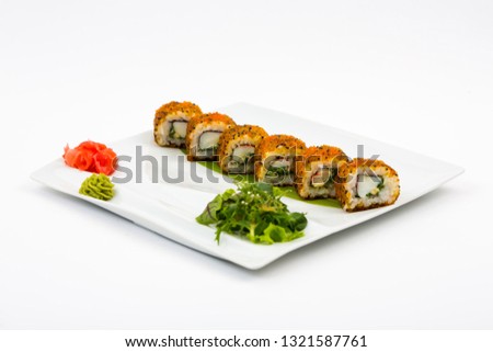 Caviar crab meat sushi rolls Japanese menu restaurant