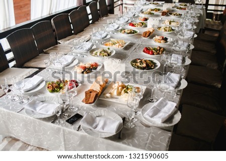 Salty dishes prepared for the event on a white table.