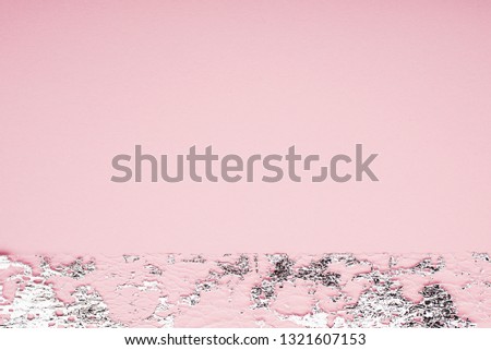 Festive pink background with silver ribbon for gift. Trend concept for your project. Horizontal. Copy space