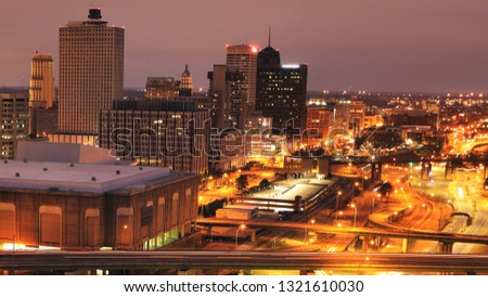 The Memphis, Tennessee city center after dark