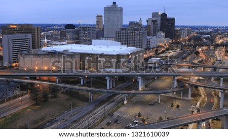 The Memphis, Tennessee skyline at dusk