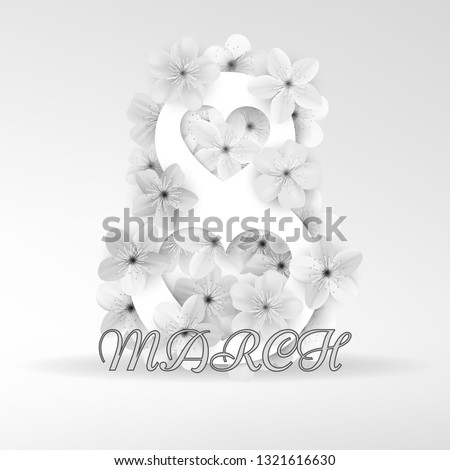 Women day background with frame flowers. 8 March invitation card in retro style. Black and white. Vector illustration.
