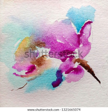 Abstract bright colored decorative background . Floral pattern handmade . Beautiful tender romantic orchid flower , made in the technique of watercolors from nature