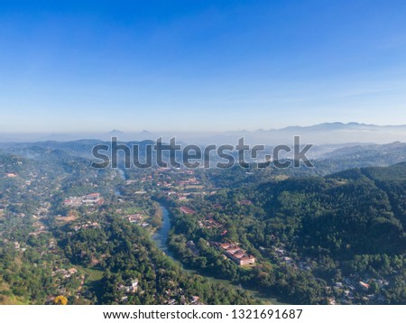 Aerial view over the misty mountains in Kandy, Sri Lanka