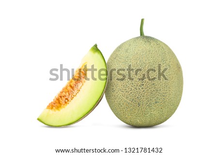Green melon with sliced isolated on white background with clipping path.
